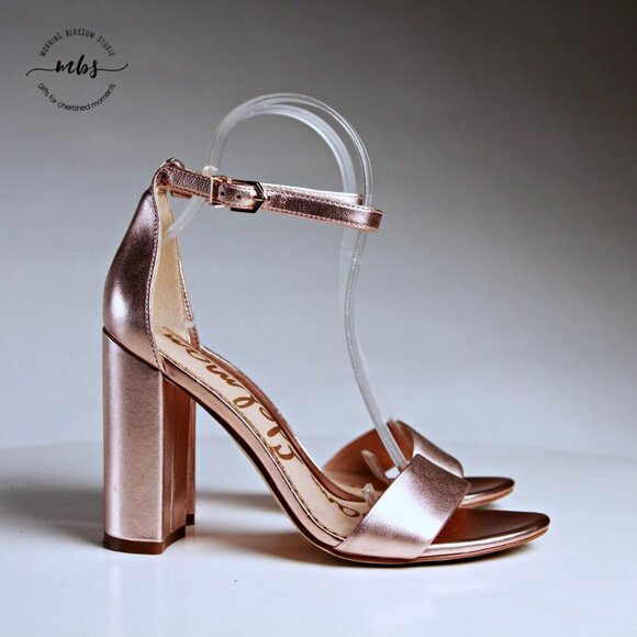Sam Edelman Yaro Ankle Strap Block Heel Sandals Rose Gold Women 6.5 - Picture 2 of 14